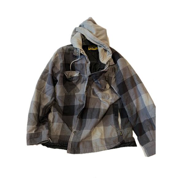 Brazos Work Force Hooded Flanel Jacket Snap Mens L - Picture 1 of 3